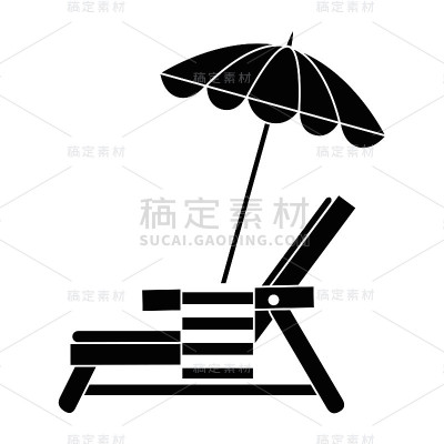 沙滩椅，带毛巾和雨伞