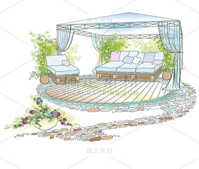 花园沙发伞色