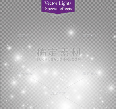 透明背景上的灰尘。明亮的恒星。辉光照明效果