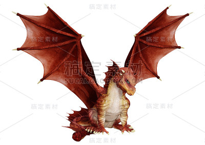 3D插图幻想龙在白色