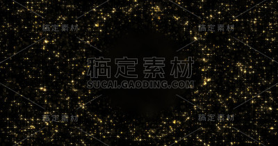 抽象的黄金粒子和闪烁的星星或闪烁的光周围空的圆形球体。金色闪光闪耀或辉光眩光叠加微光效果，用于高级背