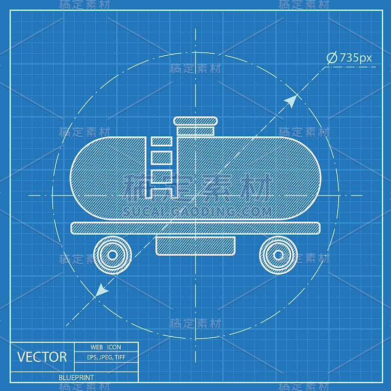 铁路坦克矢量图标。Blueprint样式