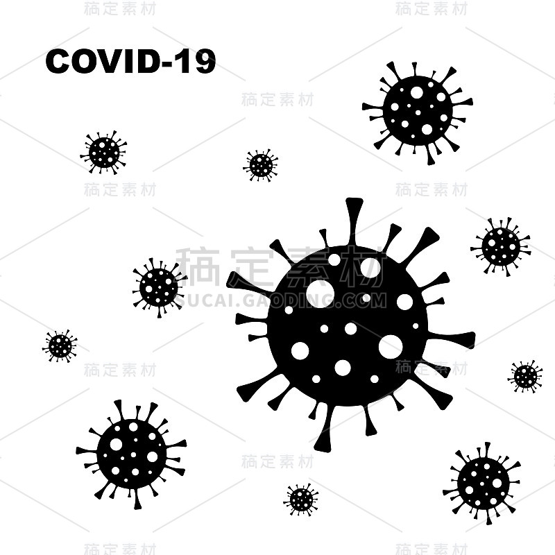 冠状病毒细菌细胞黑白轮廓矢量图标象形图上的白色背景