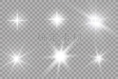 发出光的效果。星光闪耀在透明的背景上。矢量插图。太阳