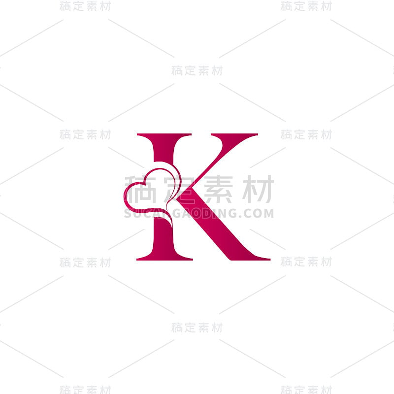 K字母图标与心图标，情人节概念