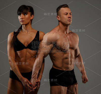 一对健美运动员和健身女性