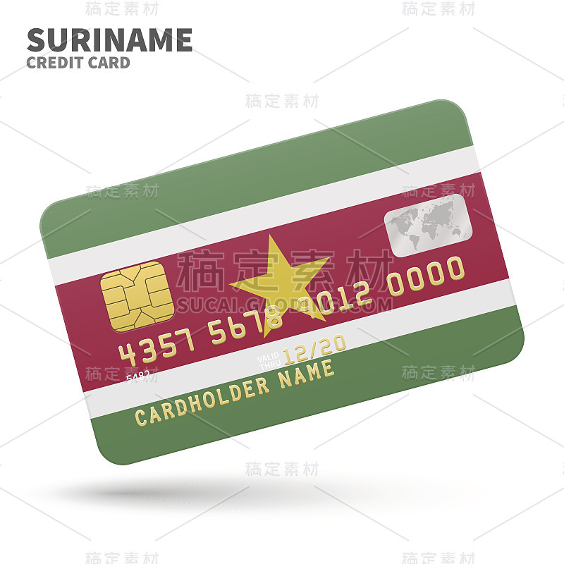 Credit card with Suriname flag background for bank