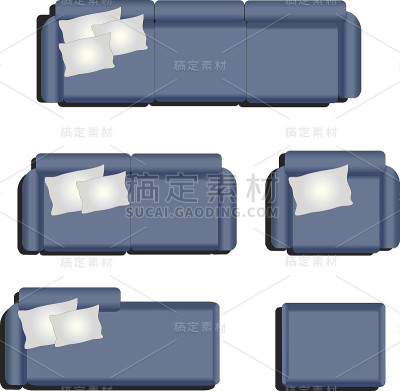 家具俯视图设置32室内，矢量插图