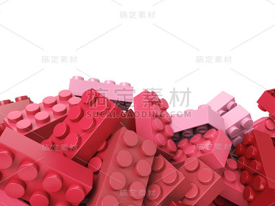 玩具塑料砖的背景是粉红色和红色