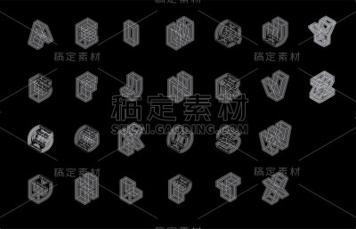 3d大写字母设置霓虹灯线框等距矢量