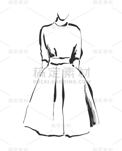 向量服装画。手绘服装示意图
