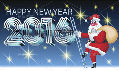 圣诞老人在梯子上的新年贺卡