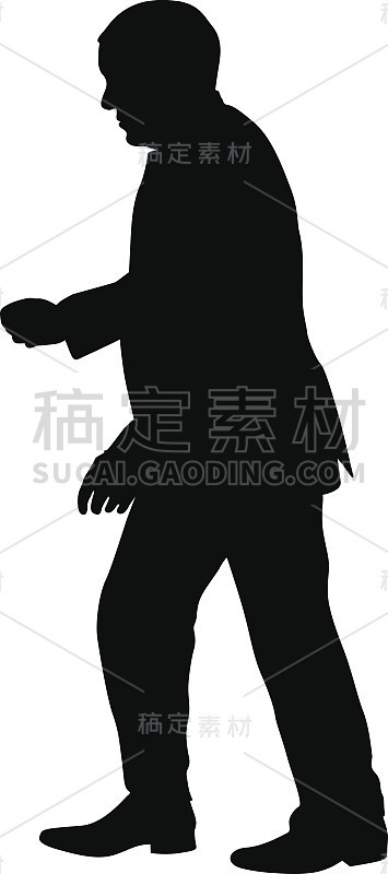 一个举起手的男人的剪影。矢量图