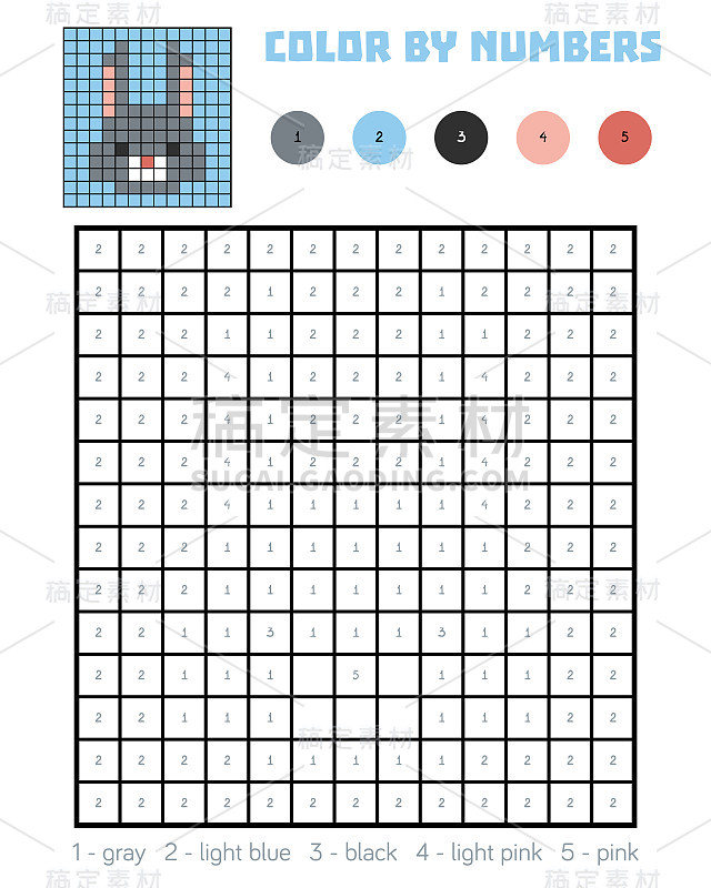 颜色按数字，教育游戏，兔子