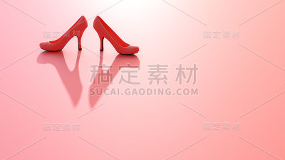高跟鞋是粉红色的。