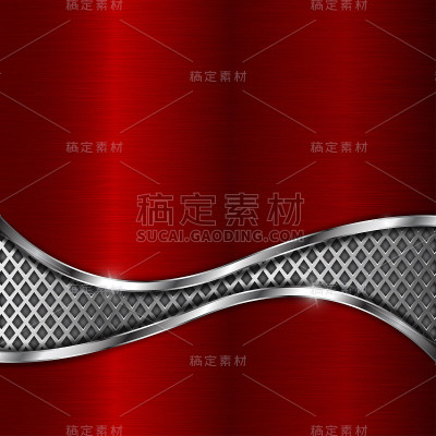 红色拉丝金属背景与铬穿孔波