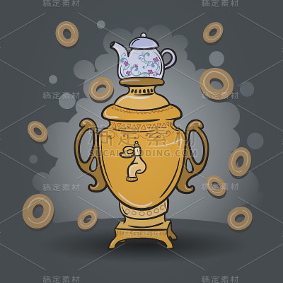 矢量俄罗斯茶壶插图