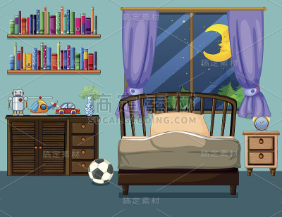 卧室里的书和玩具