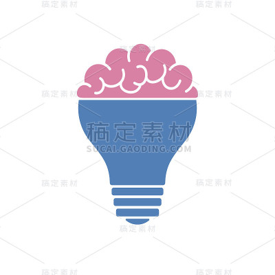灯泡大脑图标，矢量插图