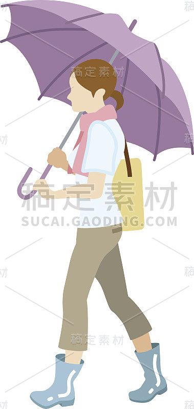 行走的女人有一把雨伞，与世隔绝