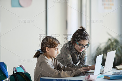 两个孩子在学校使用电脑