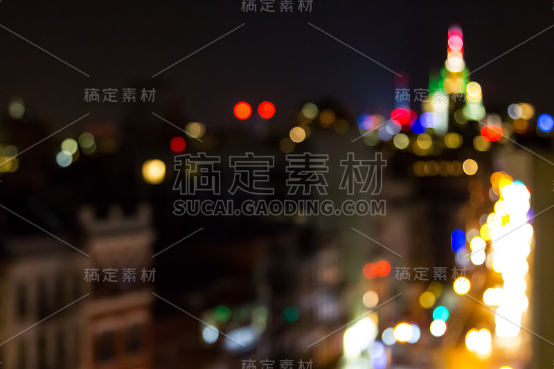 模糊的夜晚灯光纽约市天际线抽象的背景