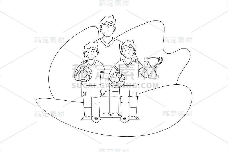 Little soccer players line art