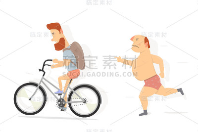自行车，留着胡子的家伙。有趣的人。