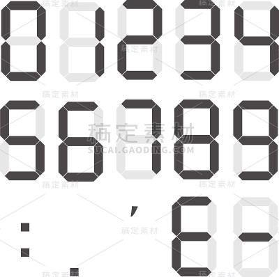 一组计算器数字。电子数据。液晶数字号码。
