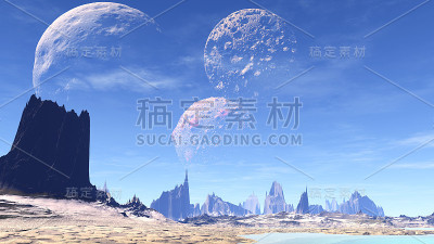 Alien Planet. Mountain. 3D rendering
