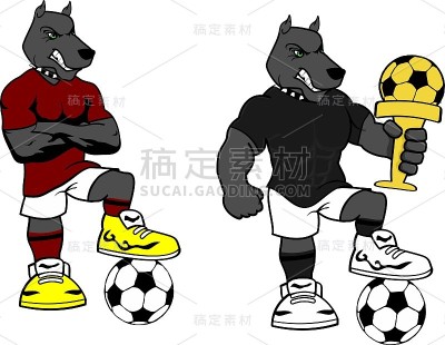 足球，足球，强壮的狗卡通套装