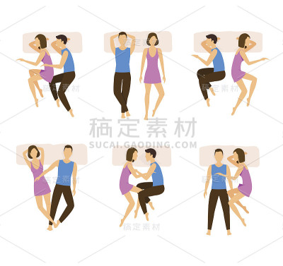 不同的睡觉姿势。向量