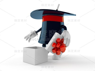 魔术帽人物与开放的礼物