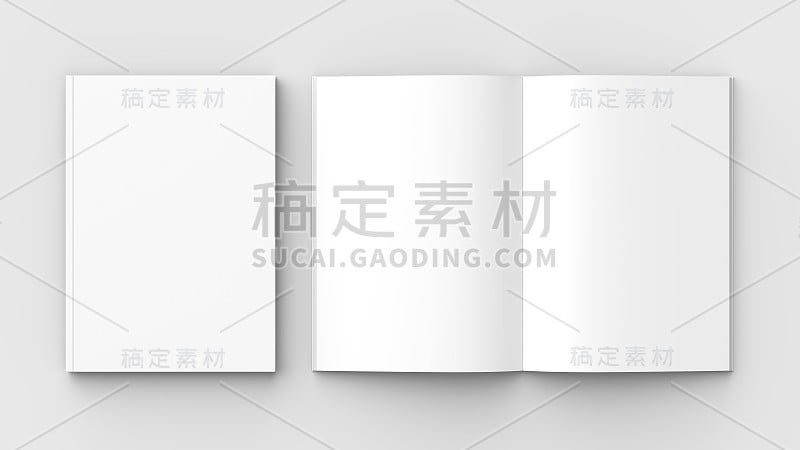 小册子，杂志，书或目录模拟孤立的软灰色背景。3 d演示。