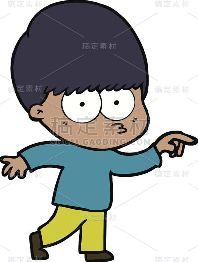 紧张的卡通男孩