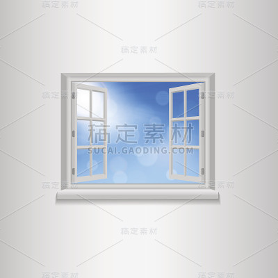 矢量插图:打开带有景观视图的窗口