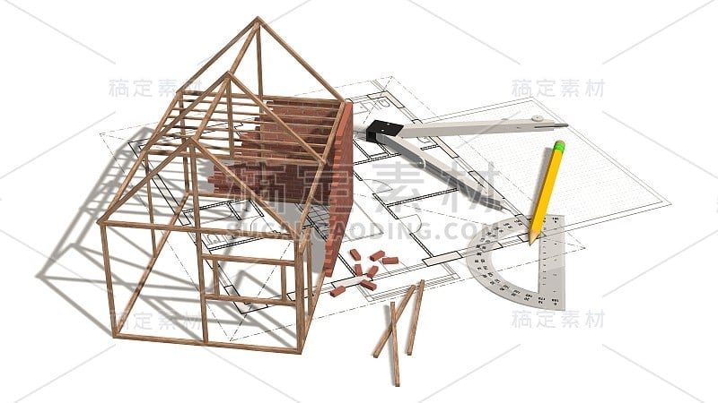 房屋工程-在蓝图上建造的房屋-建筑业工程