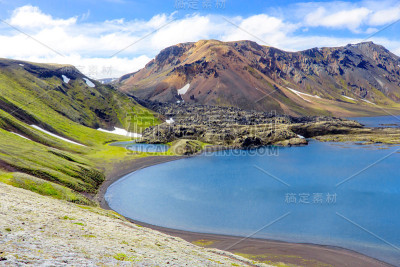 美丽的冰岛景观。Ljotipollur火山口湖。Fjallabak自然保护区