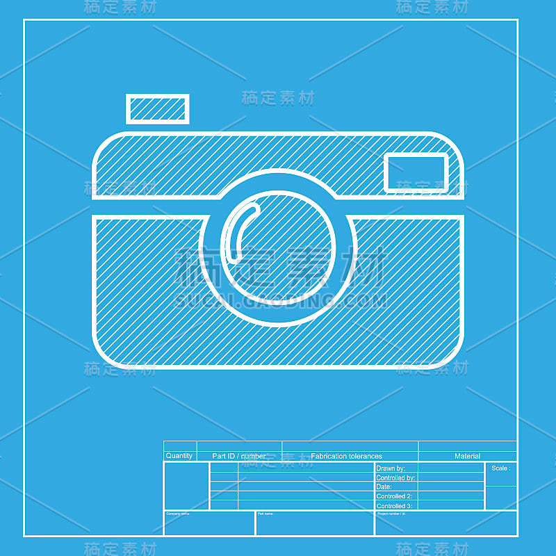 数码相机标志。蓝图上图标的白色部分