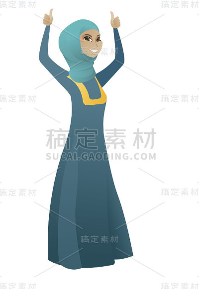 女商人举着手臂站着