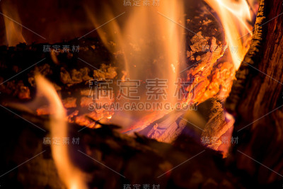 燃烧的木头的特写