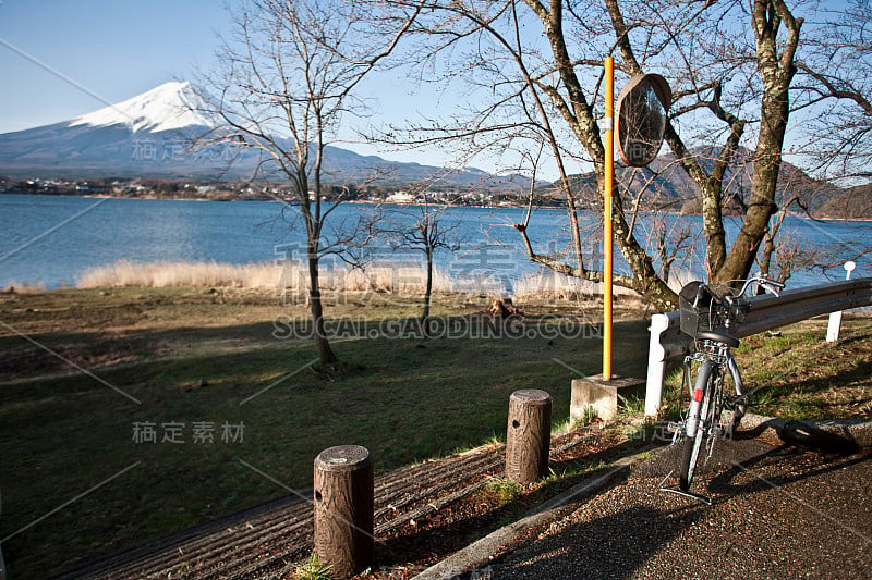 Bike and Beautiful Mount Fuji with lake, japan