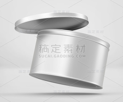 白色圆锡罐模型，空白食物容器