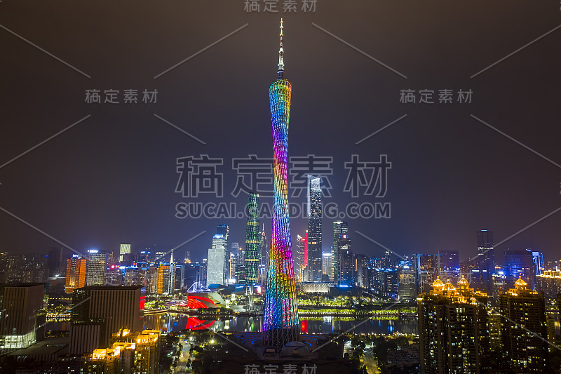 航拍中国广州CBD夜景