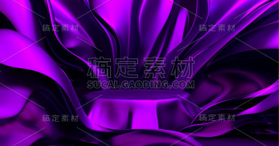紫色的背景与站立和飞翔的丝绸