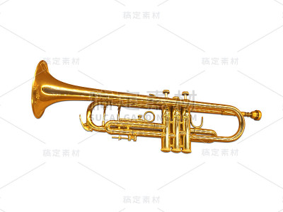 一个金色的小号孤立在白色的背景上。