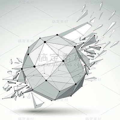 3d向量低多边形对象，黑色连接线和点