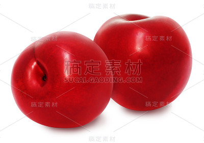 两颗新鲜的成熟红梅。