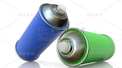 两个彩色喷雾罐