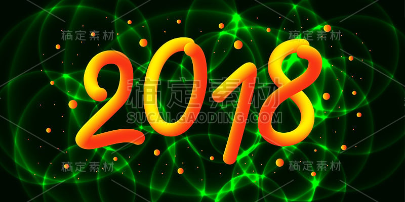 Happy new 2018 year. 3d gradient 2018 number and c